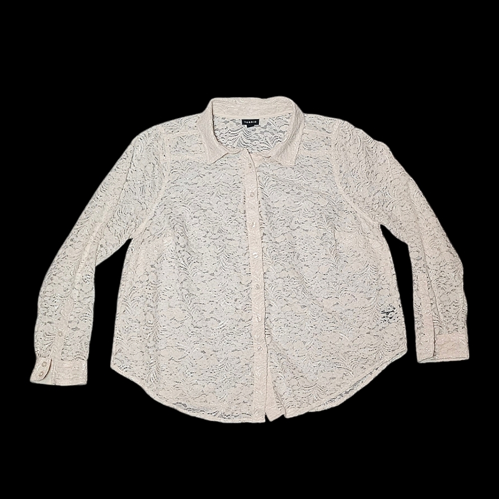Torrid Top Lace Button Up Chenille Light Long Sleeve Slim Tailor Plus Size 0X